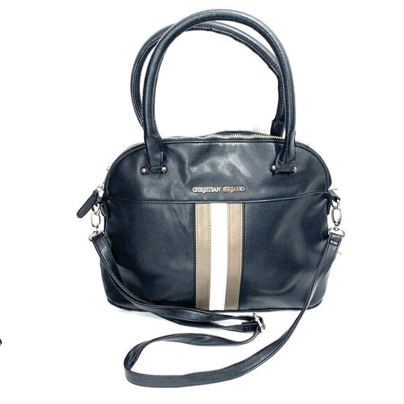 Christian Siriano Vegan Leather Satchel Black/White/Tan Stripe 16"W x 11” - Picture 1 of 11